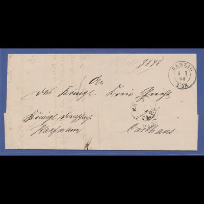 markenloser Brief mit Stempel Danzig 5.7.64 gelaufen nach Carthaus