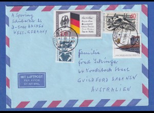 Bund 1989 Lp-Brief von AACHEN nach Australien mit Mischfrankatur