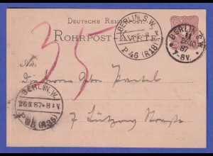 Deutsches Reich 1887 GA Rohrpostkarte Mi.-Nr. RP 4 A gelaufen in BERLIN