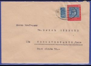 Bund Mi.-Nr. 114 als EF auf Brief mit Bahnpoststempel Würzburg-München