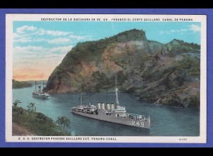 Panama Kanalzone Bildpostkarte Kriegsschiff im Gaillard (Culebra) Cut ungelaufen