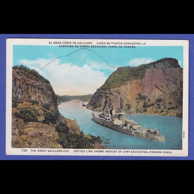 Panama-Kanalzone Bildpostkarte Kriegsschiff im Gaillard (Culebra) Cut ungelaufen