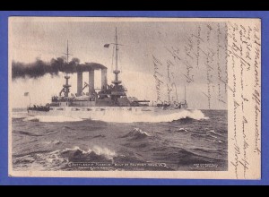 USA 1904 Bildpostkarte Kriegsschiff Missouri O NEWPORT gelaufen nach München