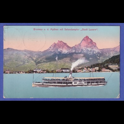 Schweiz 1907 Ansichtskarte Dampfer am Vierwaldstätter See gel. nach Stuttgart