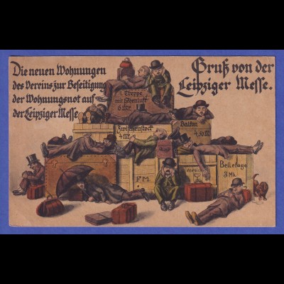 Leipzig 1920 Humoristische Karte Wohnungsnot Gruß von der Leipziger Messe