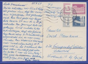 Berlin Mi.-Nr. 141 und 145 WOR auf portogerechter Bedarfs-Auslandspostkarte