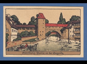 AK Nürnberg Partie an der Pegnitz Künstler-Stein-Zeichnung gel. 1923 n. München