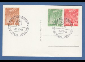 Berlin Vorolympische Festtage 1952 Mi.-Nr. 88-90 mit ET-So-O auf FDC-Karte