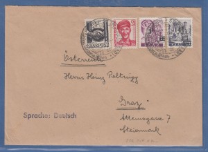 Saarland Mi.-Nr. 228, 236, 241, 242 auf Ausl.-Brief von St. Ingbert nach Graz