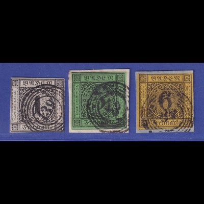 Baden 1853/54 Mi.-Nr. 5-7 gestempelt (Nr. 6 und 7 auf Briefstücken)