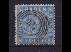 Baden 3 Kreuzer ultramarin Mi.-Nr. 10 b mit Nummernstempel 79 LAHR