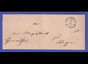 Preußen 1854 Brief mit schwarzem Einkreisstempel DETMOLD