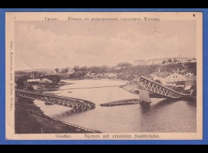 Alte AK Russland Grodno (heute Belarus) Njemen zerstörte Brücke Feldpost 1917
