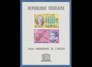 Togo 1972 UNESCO Musik Bach und Beethoven Blockausgabe postfrisch **
