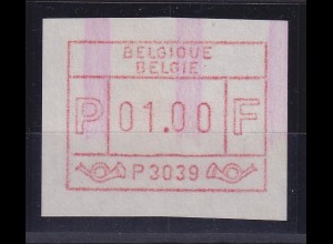 Belgien FRAMA-ATM P3039 Charleroi mit ENDSTREIFEN-Anfang **, Wert 01,00 Bfr.
