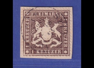 Württemberg Wappen 1 Kreuzer Mi.-Nr. 16 y b O auf Briefstück gepr. THOMA BPP