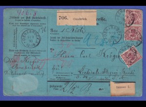 Deutsches Reich 1890 Mi.-Nr. 50 ba als MEF auf Paketkarte O OSNABRÜCK gepr. BPP
