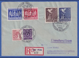 Währungsreform 1948 R-Brief aus LOHR mit u.a. 5 Mark Taube Mi.-Nr. 962