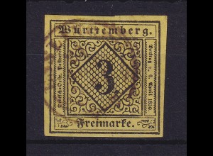 Württemberg 3 Kreuzer Mi.-Nr. 2 a O ESSLINGEN