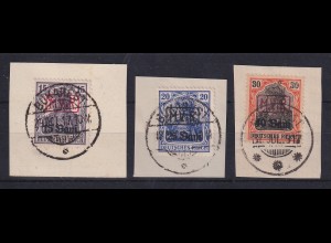 Dt. Besetzung 1.Weltkrieg Rumänien Mi.-Nr. 1-3 gestempelt auf Briefstücken