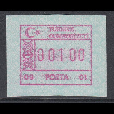 Türkei FRAMA ATM Ausgabe 1992 mit Aut.-Nr. 09 - 01, Mi.-Nr. 2.5 **