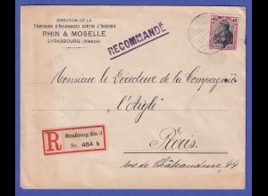 Deutsches Reich 1913 Mi.-Nr. 75 als EF auf R-Brief von Straßburg nach Paris