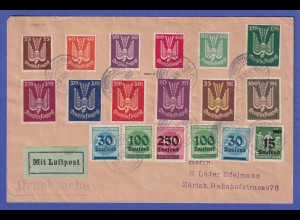 Deutsches Reich 1923 Mi.-Nr. 210-218 auf Luftpostbrief München nach Zürich