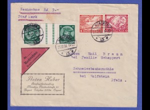 Dt. Reich 1933 Zusammendrucke Mi.-Nr. WZ 9 und W 57 auf Nachnahme-Brief München