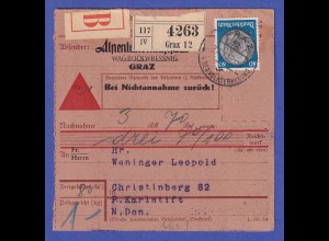 Dt. Reich 1939 Hindenburg 80 Pf Mi-Nr. 527 als EF auf Nachnahmepaketkarte O GRAZ