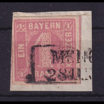 Bayern 1 Kreuzer rot Mi.-Nr. 3 I a gestempelt auf Briefstück