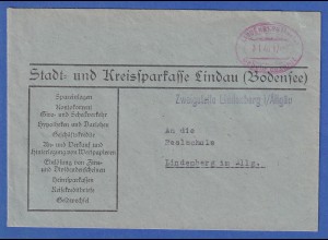 Gebühr bezahlt Ortsbrief aus Lindenberg/Allgäu 3.1.46 