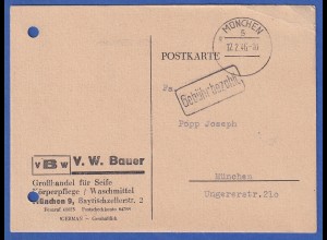 Gebühr bezahlt Orts-Postkarte München 12.2.46