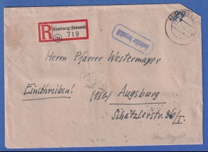 Gebühr bezahlt R-Brief von Neuburg(Donau) nach Augsburg 25.3.46