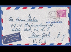 Bautenserie 1948 90Pfg Mi.-Nr. 96eg auf Lp-Brief von STUTTGART in die USA