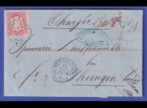 Bayern Wappen gez. Mi.-Nr. 23 EF auf Chargé-Brief von Augsburg nach Thiengen 