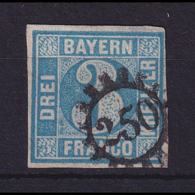 Bayern 3 Kreuzer blau Mi.-Nr. 2 II mit GMR 250