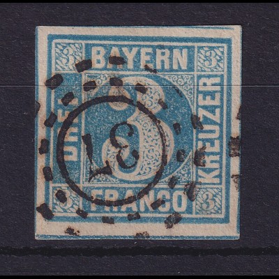 Bayern 3 Kreuzer blau Mi.-Nr. 2 II mit OMR 37 Bayreuth