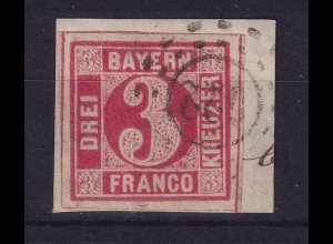 Bayern 3 Kreuzer rot Mi.-Nr. 9 mit OMR 622 Kiefersfelden auf Briefstück