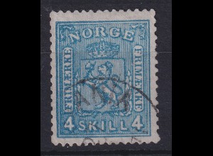 Norwegen 1867 Freimarke Wappen 4 Sk. blau Mi.-Nr. 14 gestempelt