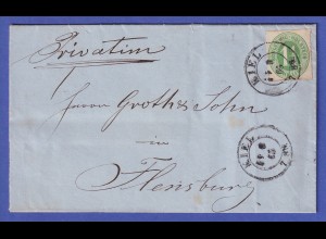 Schleswig-Holstein 1865 Mi.-Nr. 9 auf Brief von Kiel nach Flensburg
