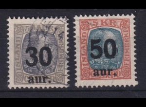 Island 1925 Freimarken mit Aufdruck 30 / 50 Mi.-Nr. 112-113 gestempelt