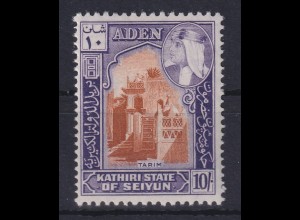 Aden (Kathiri State of Seiyun) Freimarke 10 Shilling Mi.-Nr. 38 ** / MNH