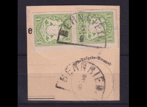 Bayern Wappen 1 Kr Mi.-Nr. 14 a senkr. Paar mit Halbkreis-O BERNRIED Briefstück