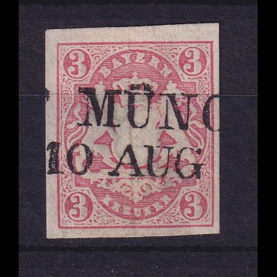 Bayern Wappen 3 Kreuzer rot Mi.-Nr. 15 mit Zweizeiler MÜNCHEN