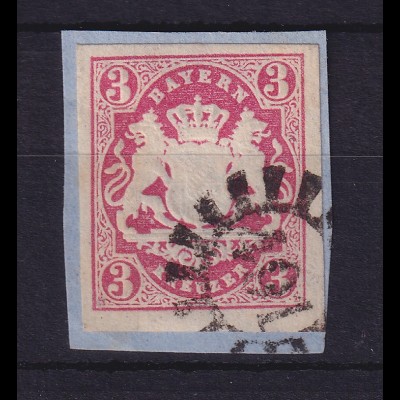 Bayern Wappen 3 Kreuzer rot Mi.-Nr. 15 mit GMR 491 Sonthofen auf Briefstück