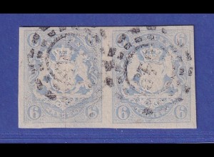 Bayern Wappen 6 Kreuzer blau Mi.-Nr. 16 waag. Paar mit OMR 349 Neustadt/Hdt.