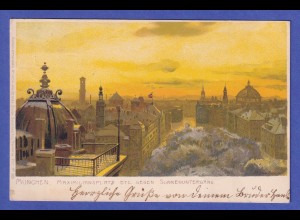 Bayern 1900 Ansichtskarte München bei Sonnenuntergang gelaufen nach Eichstätt