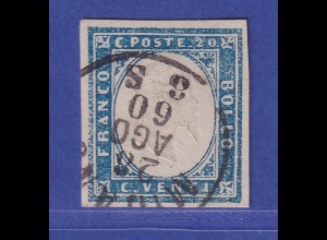 Alt-Italien Sardinien 20 Centesimi milchblau Mi.-Nr. 12 b gestempelt 1860