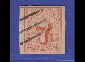 Hamburg 1859 Wertziffer 7 Schillinge orange Mi.-Nr. 6 gestempelt gpr. PFENNINGER