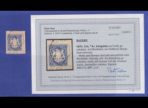 Bayern Wappen 7 Kreuzer königsblau Mi.-Nr. 21 d auf Briefstück gepr. SEM BPP